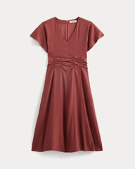 Cinched Dress in Stretch Linen | Henna Red