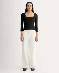 The Pointelle Scoop-Neck Top | Black