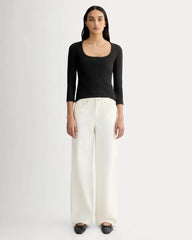 The Pointelle Scoop-Neck Top | Black