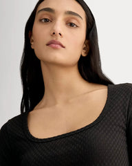 The Pointelle Scoop-Neck Top | Black