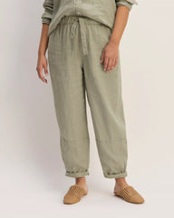 The Linen Pull-On Barrel Pant | Sage Green