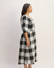 The Linen Oversized Puff-Sleeve Dress | Bone / Black Check