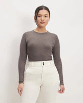 The Long-Sleeve Sweater Tee in Ultrasoft Merino | Heather Cocoa