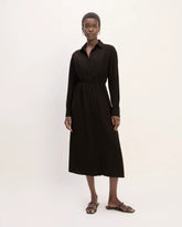 The Mini Jacquard Stripe Shirt Dress | Black