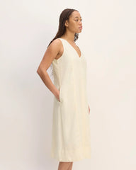 The Linen V-Neck Midi Dress | Bone