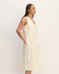 The Linen V-Neck Midi Dress | Bone