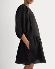 The Gauze Puff-Sleeve Mini Dress | Black