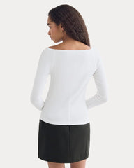 Luxe Rib Boatneck Top | White