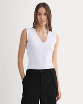 V-Neck Tank in Pointelle | White