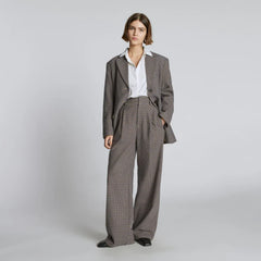 The ReWool® Way-High Drape Pant | Blue / Brown Houndstooth