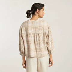 The Linen Billow Blouse | Iced Coffee Grid