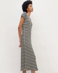 The Rib-Knit Cap-Sleeve Midi Dress | Bone / Black