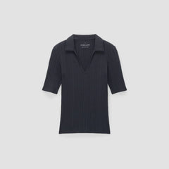 The Rib Soft Knit Open Collar Polo | Navy
