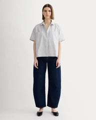 The Short-Sleeve Boxy Oxford | Charcoal / White