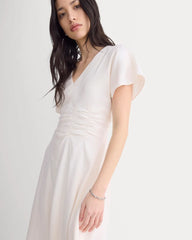 Cinched Dress in Stretch Linen | Bone