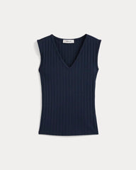 V-Neck Tank in Pointelle | Deep Navy