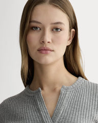 The Rib-Knit Short-Sleeve Henley | Mid Heather Grey