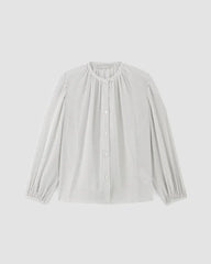 The Washable Clean Silk Shirred Blouse | Bone / Black Polka Dot