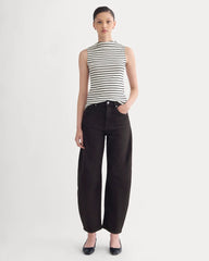The Luxe Rib Funnel-Neck Tank | Bone / Black