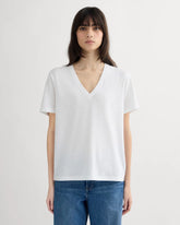 The Slouchy V-Neck Tee in Cotton Linen | White