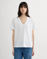 The Slouchy V-Neck Tee in Cotton Linen | White