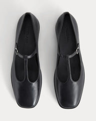 The Leather T-Strap Flat | Black