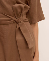 The Wrap Jumpsuit in Linen | Carob Brown