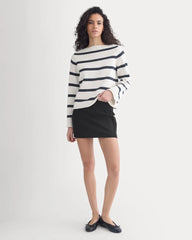 Striped Boatneck Sweater in Everyday Cotton | True Navy/Bone