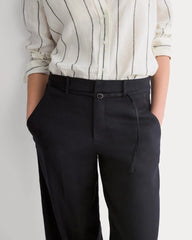 Wide-Leg Belted Pant in Stretch Linen | Black | Long