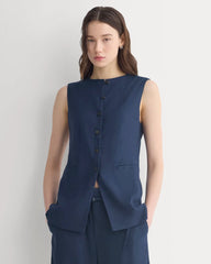 Long Vest in Stretch Linen | Navy