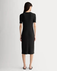 The Rib-Knit Henley Dress | Black