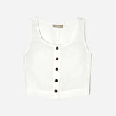 The Linen Button-Front Crop Tank | White