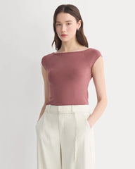 Boatneck Cap-Sleeve Top in Butterknit | Henna Red