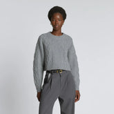 The Felted Merino Cropped Cable Sweater | Heathered Mid-Grey