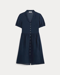 Notch Collar Shirtdress in Silk Georgette | Navy