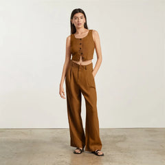 The Linen Way-High® Drape Pant | Tawny Brown