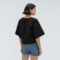 The Seersucker Gathered Tee | Black