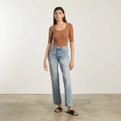 The Luxe Micro-Rib Scoop-Neck Tee | Tawny Brown
