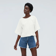 The Seersucker Gathered Tee | White