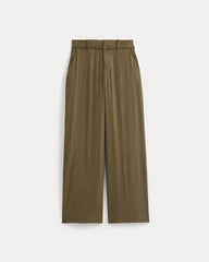 Wide-Leg Belted Pant in Stretch Linen | Beech | Regular