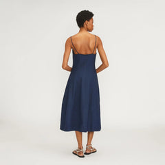 The Structured Cotton Bell Dress | Navy