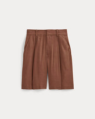 The Pleated Short in Stretch Linen | Cedarwood