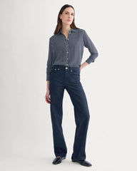 The Must-Have Shirt in Washable Silk | True Navy / Bone Stripe