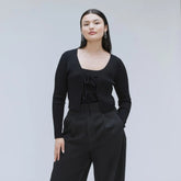 The Cotton-Merino Front-Tie Top | Black