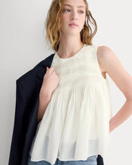 Twisted Pleat Tank in Silk Georgette | Bone