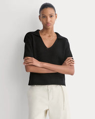 Open Collar Polo | Black