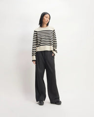 The Boxy Crew in Cashmere | Bone / Black