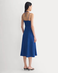 Tie-Neck Dress in Stretch Linen | Estate Blue