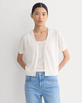 Lace Trim Cardigan in Fine Linen | Bone