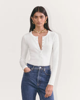 The Luxe Rib Henley | White